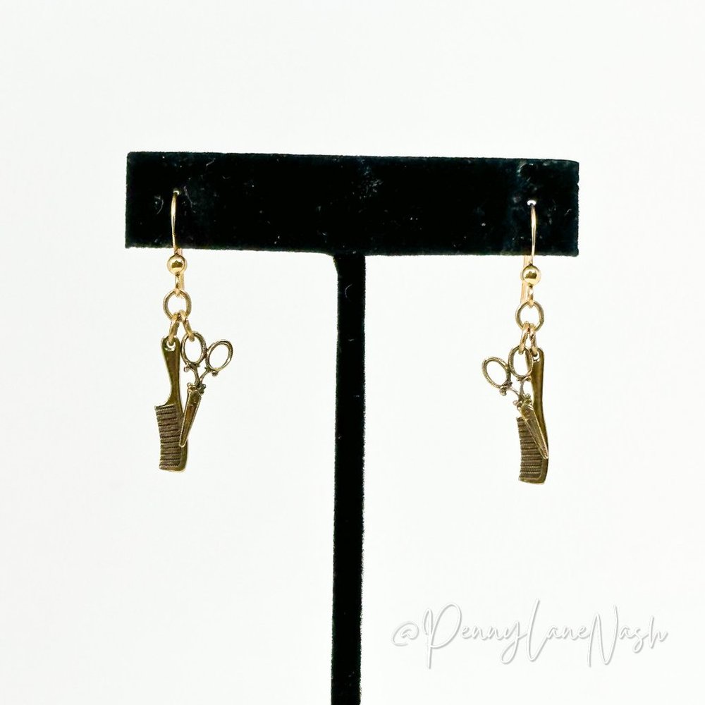 Vintage Scissors & Comb for Hairdresser Dangle Earrings